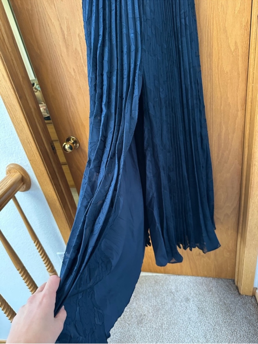 Azazie Akiko Navy Pleated Sweetheart Neckline Maxi Dress - Picture 3 of 5